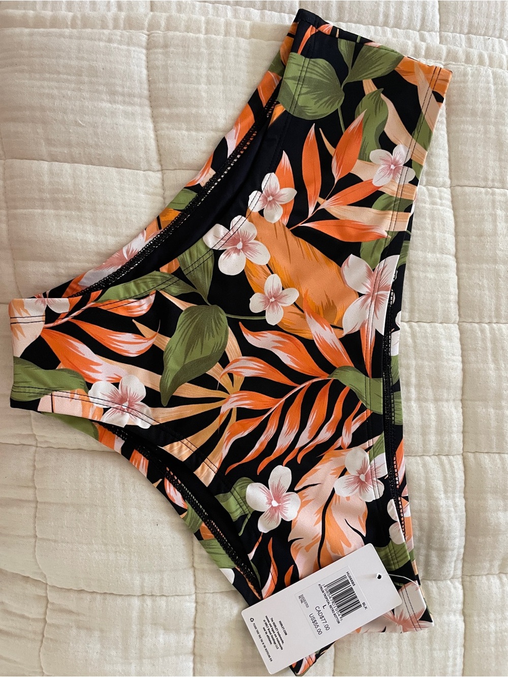 Hurley Black Bikini Bottom with Orange & Green Tropical Print